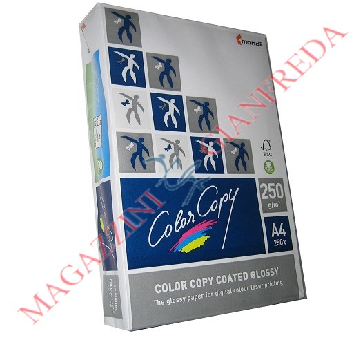 RISMA DI CARTA A4 BIANCA GLOSSY 250 FOGLI 250 GR. F.TO MM 210 X 297